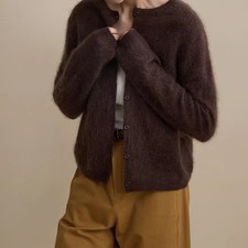 New Women's Cashmere Soft Crew Neck Coat Single Breasted Knit Top Sweater Jacket