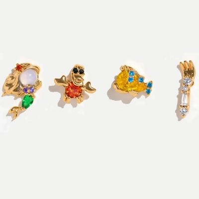 Ariel & Friends GOLD #3 Tone Stud Earrings Sets (Girl's Crew Inspired)