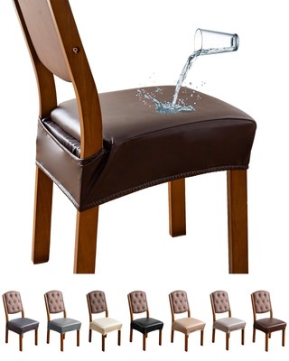 Dining Chair Covers Set of 6, Waterproof PU Leather Dining Seat Covers Stretc...