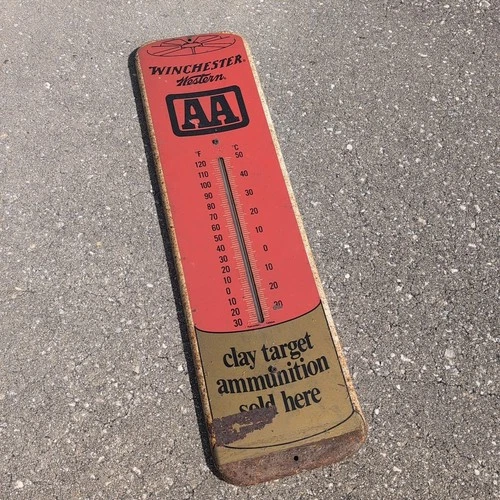 Vintage Glass Thermometer Model Winchester Western AA Non Porcelain Metal Sign