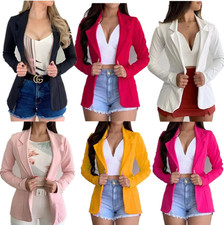 Womens Blazer Long Sleeve Business Work Coats One Button Slim Fit Casual Jacket