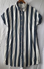 SHEIN Shirt Dress XL US 12 Blue White Stripe Button Front Short Sleeve