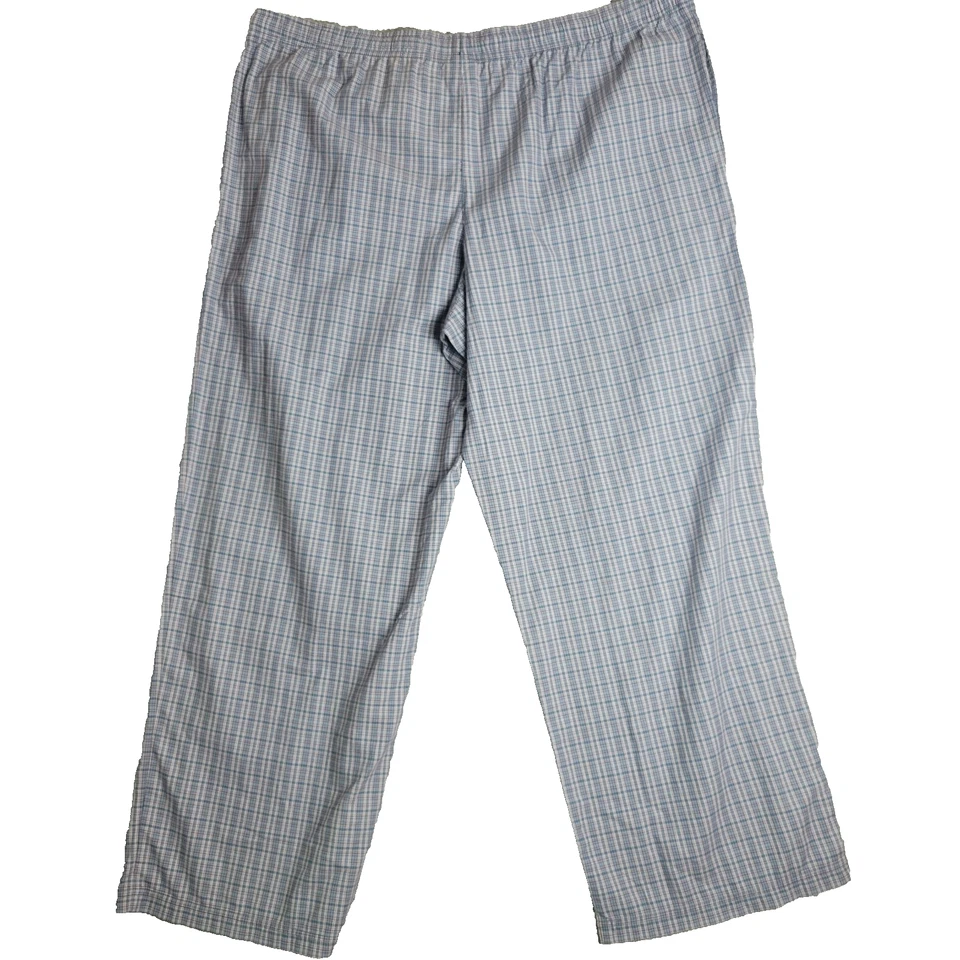 Calça pijama Merona masculina XXL xadrez 100% algodão popeline perna larga azul lounge - Imagem 3 de 4