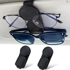 2 Pack Sunglasses Holder for Car Visor, Magnetic Leather Sunglass Black 2 Pack