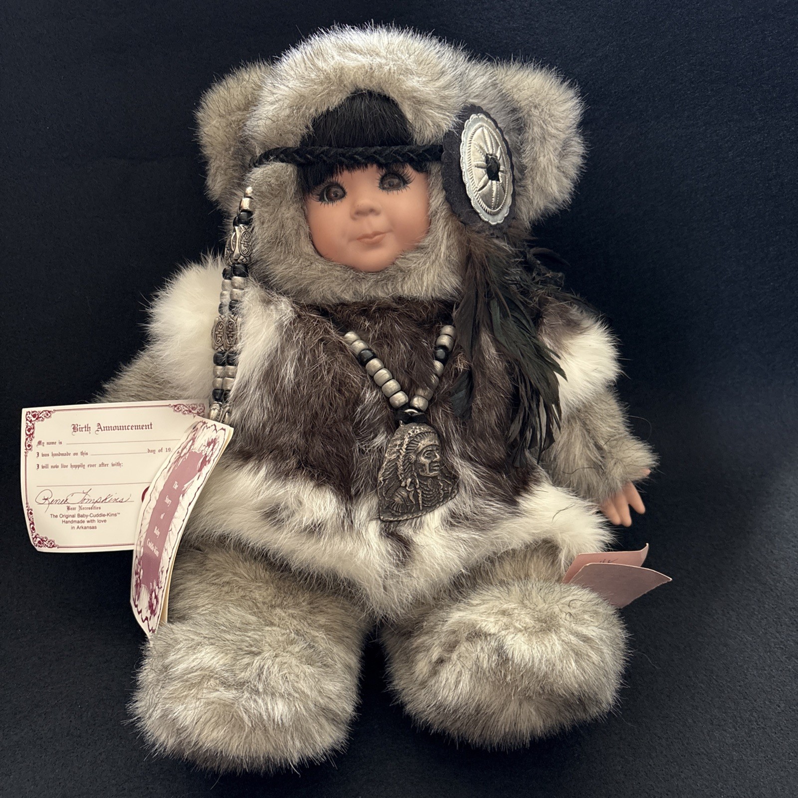 RARO Baby Cuddle Kins 1991 Indio Nativo/Esquimal Piel Real Piel Piel Sintética Cuerpo De Colección