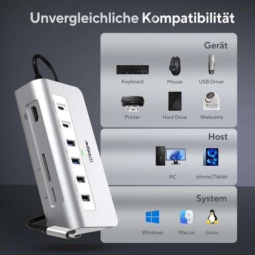 USB C Hub, 9-IN-1 USB Hub 3.0 mit 4K HDMI, 2 Type-A 3.0, PD 100W, 2 Type-A 2.... - Bild 9 von 11