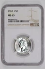 1962 WASHINGTON QUARTER NGC MS65