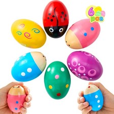JOYIN 6PCS Easter Wooden Egg Shakers Set