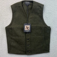 FILSON Men’s Mackinaw Vest 100% Virgin Wool Army Green Size Medium USA