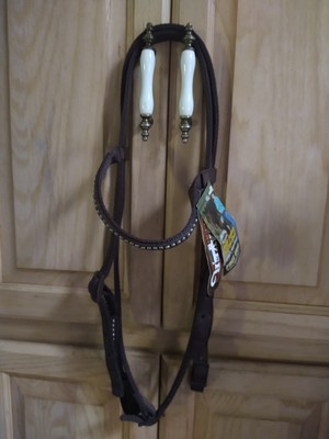 Weaver Leather Sedona Leather Overlay and Silver Spots Headstall Bronco Brown 