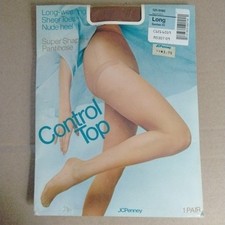 Vtg JC Penney Control Top Pantyhose Suntan 03 Long Super Shaper Nylons Sheer Toe