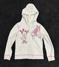 Disney Minnie Mouse Pink Bow Flower Zip Up Hoodie Sweatshirt Gray Girls Size 6