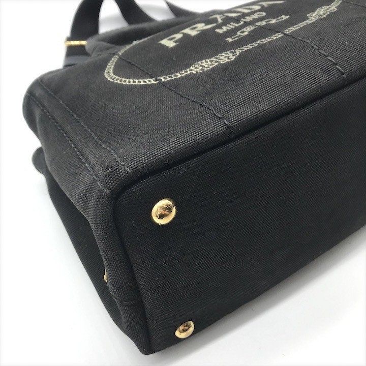 Good Condition PRADA Logo Canvas Canapa 2WAY Hand Shoulder Bag Black Brand Bag r thumbnail 6