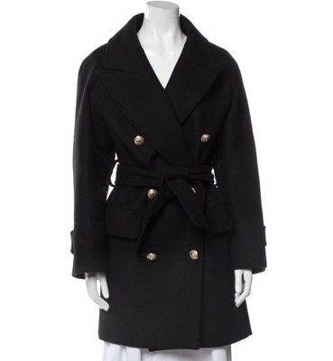 BALMAIN Women s Black Wool Peacoat   Double Breasted, Designer Luxury US S, FR36