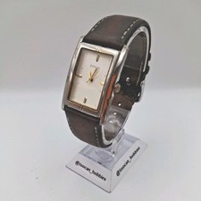 Vintage GUESS Ladies Tank Quartz Watch, White Dial, Leather Strap, New Battery