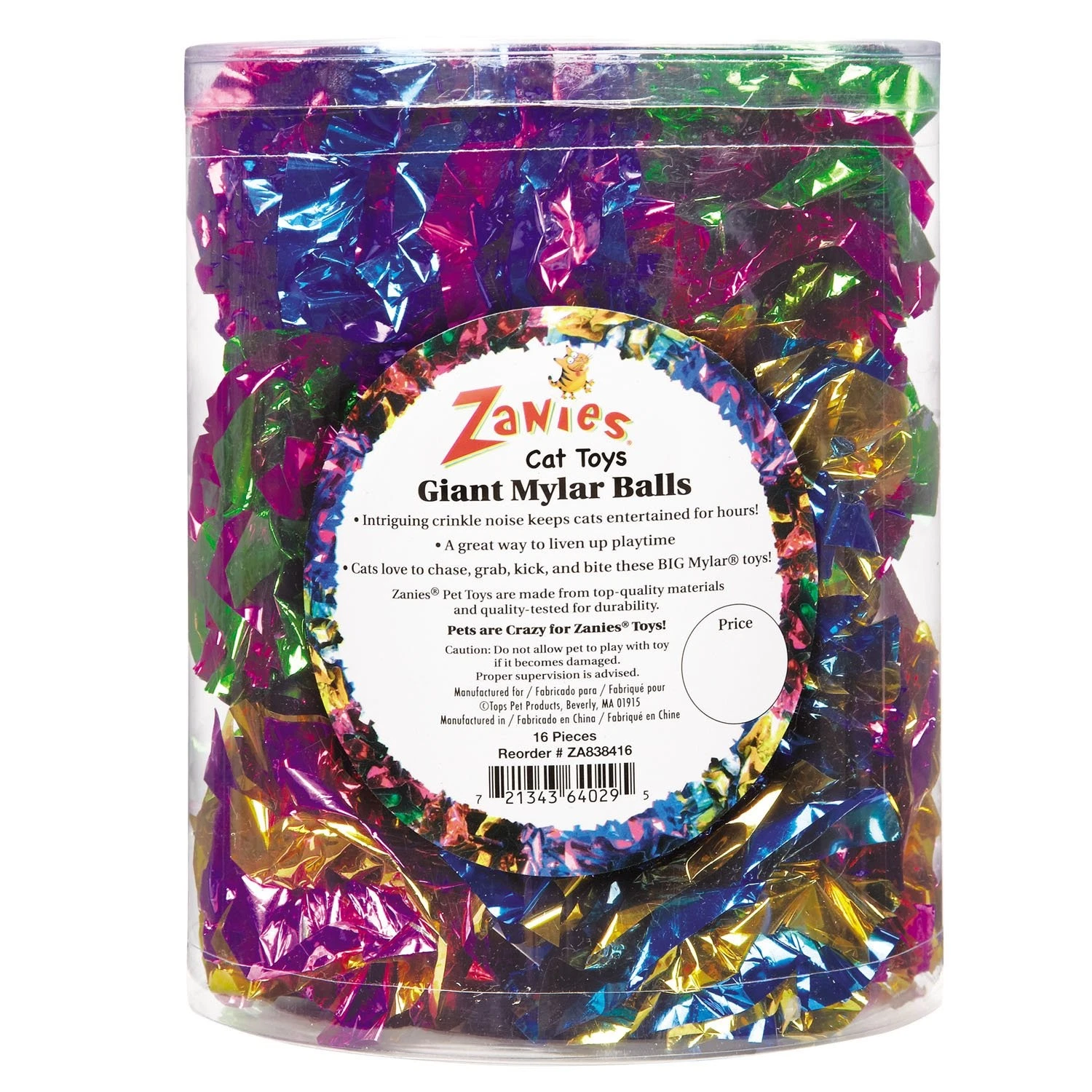 Zanies Giant Mylar Balls Cat Toys 16 Piece Canisters