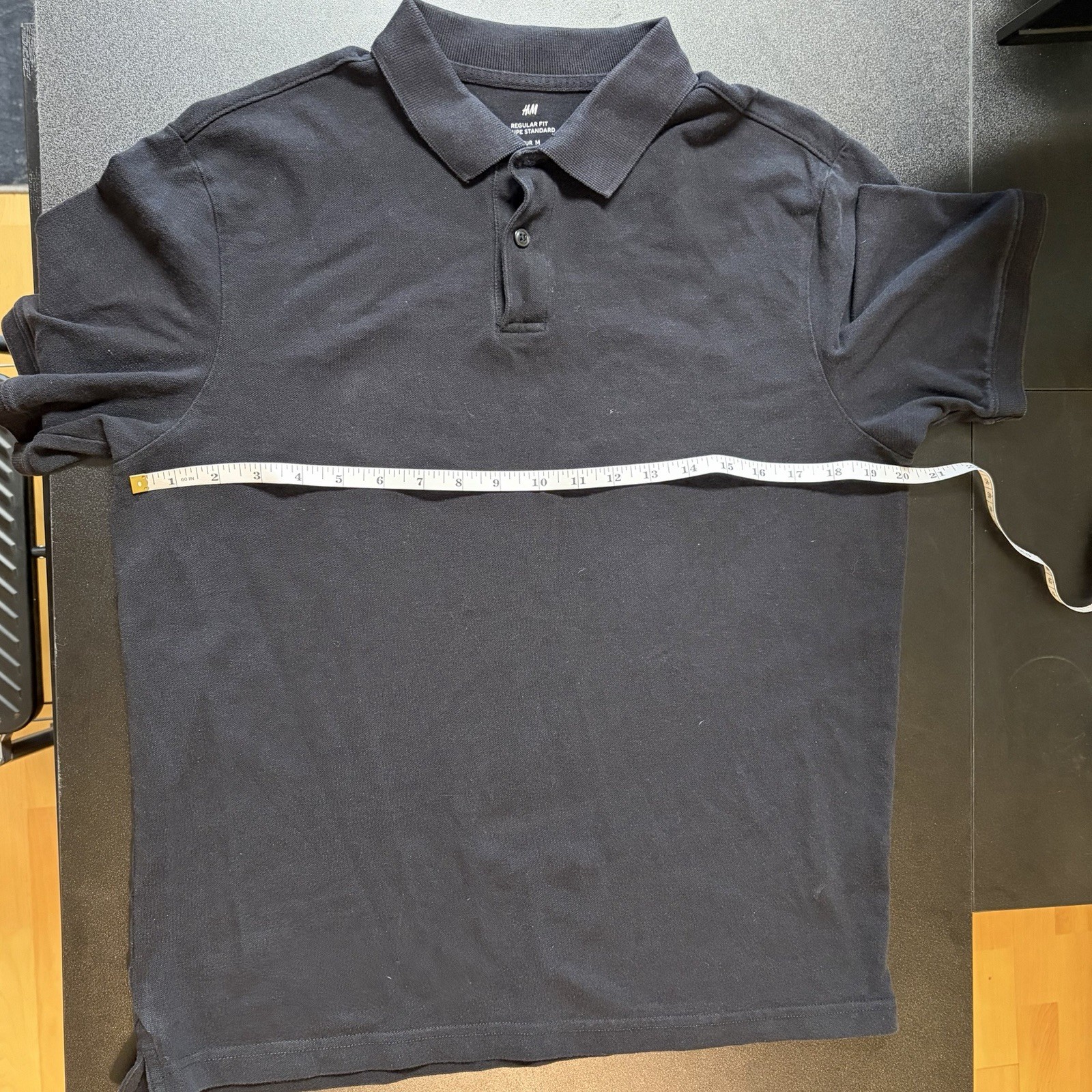 H&M Polo Shirt Mens Medium Black Regular Fit Short Sleeve Cotton Blend