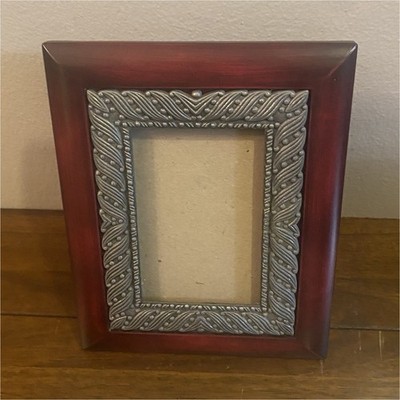 Red Silver Wood Metal Photo Frame 5x7 in Rectangular Matte Bordered Freestanding