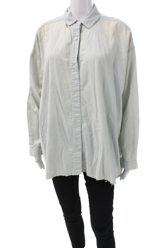 The Great Women Chambray Button-Up Collared Long Sleeve Top Blue Size 1