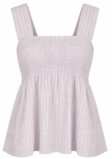 TU Lilac Gingham Shirred Top Size 26 Sleeveless Peplum Smocked Wide Strap BNWT