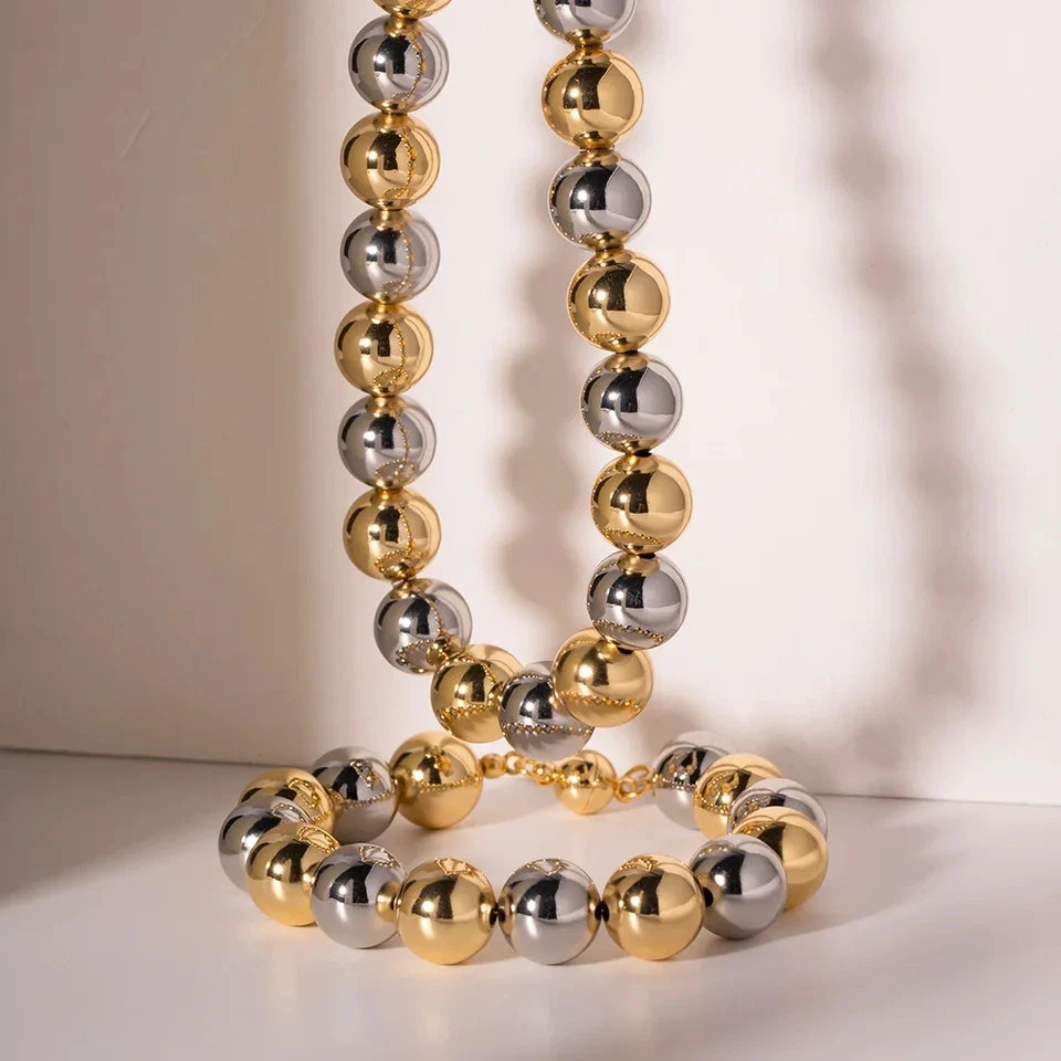 Pulsera de acrílico con cuentas de bola para mujer redonda corta en capas tono mixto cadena joyería Foto 4 de 4