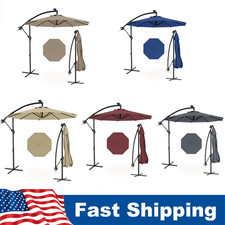 10 FT Solar Powered LED Patio Umbrella Outdoor Cantilever Umbrella for Garden