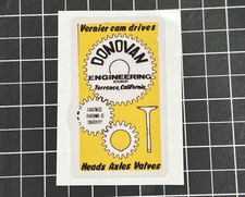 New Donovan Cam Drives Heads Axles Valves - Vintage 60s Racing Decal Sticker New Donovan Cam Drives Heads Axles Valves - Vintage 60s Racing Decal Sticker