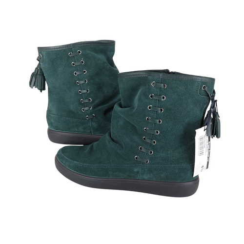 Hotter Size UK 6.5 EXF Wide Pixie Green Suede Fur Lined Ankle Boots Tassels NWOB - Picture 1 of 12