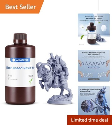 Low Odor 3D Printer Resin, 405nm UV Plant-Based Grey, 1000g for Precision Prints