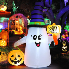 5FT Halloween Inflatable Ghost Wizard Pumpkin LED Lighted Yard Lawn Decor