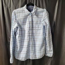Tommy Hilfiger Long Slv Mns Sz M Blue Plain Half Button Shirt Adjustable Slv