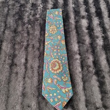 Geoffrey Beene Mens Silk Tie Teal Blue Orange Floral Italian Fabric Made in USA