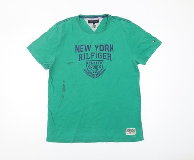 Herren T-Shirt UK Größe L Tommy Hilfiger Grün Baumwolle