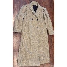 VTG Jill Jr OverCoat Long Trench Coat Striped Tweed Double breasted USA Made Med