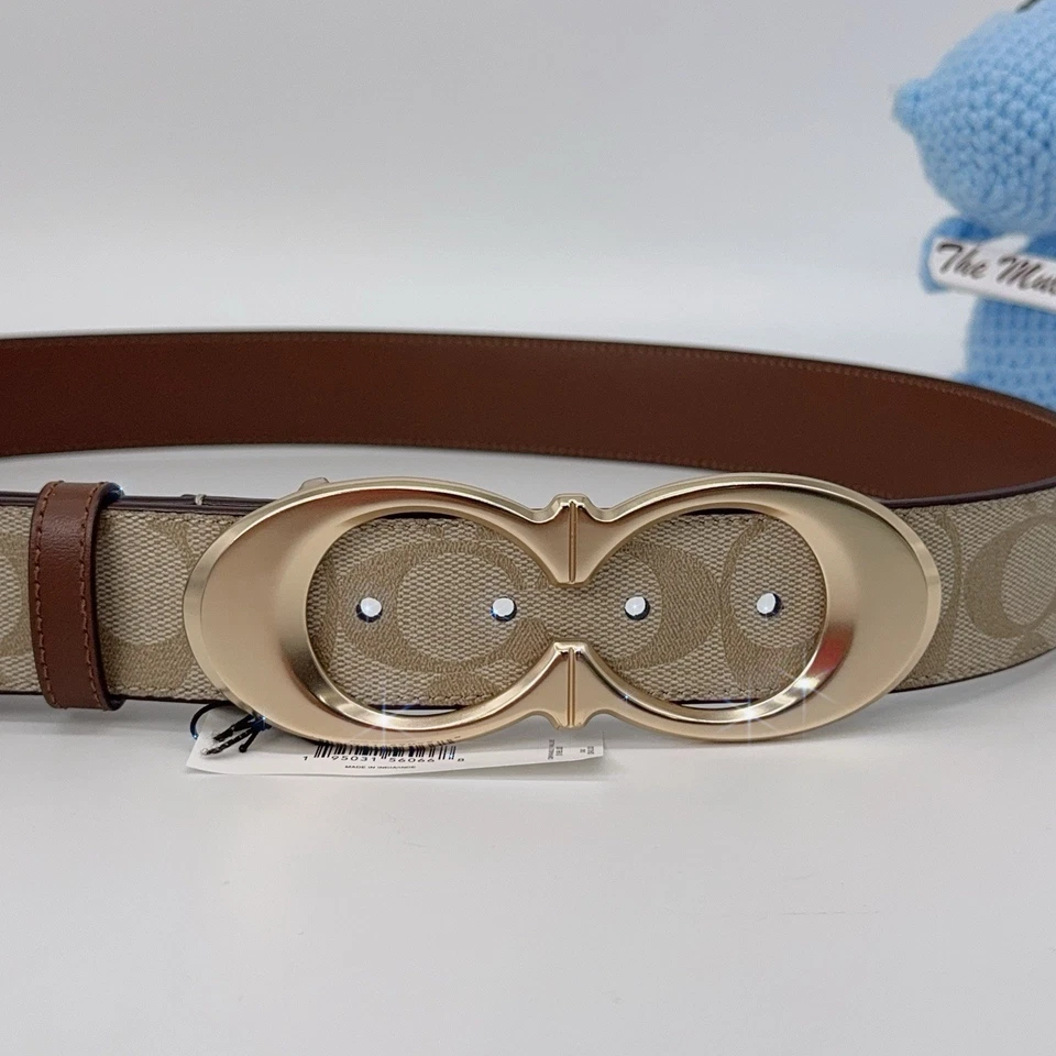 Cinturón Coach CA253 Signature Doble C Hebilla 38 mm Ancho Lona Recubierta Cuero M Foto 2 de 4