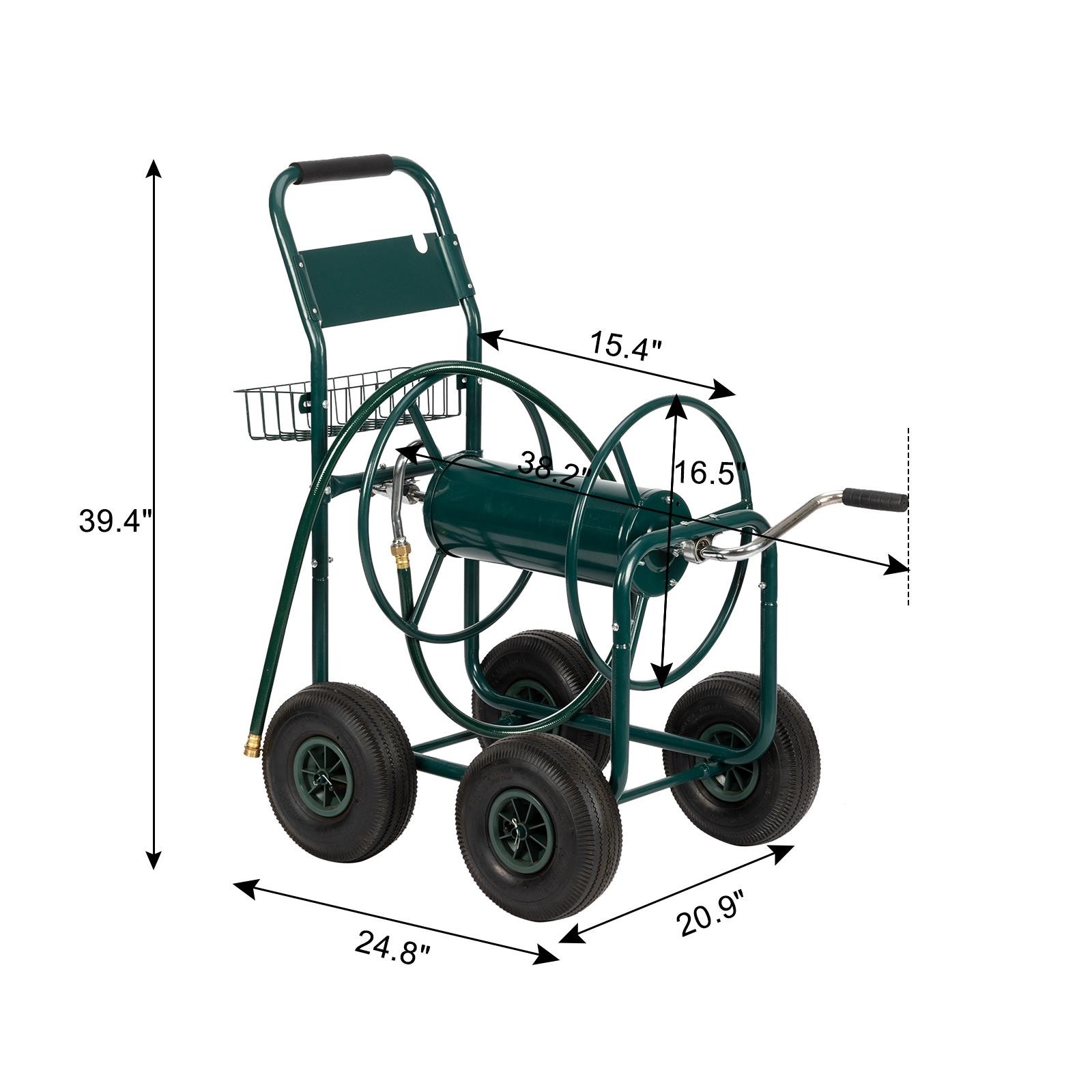 4 Wheel Portable Garden Hose Reel Cart on Wheels Holds Hose