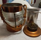 NAUTICAL Copper, Brass and Glass SHIP LANTERN Ice Bucket, Braided Rope Handle — photo 2