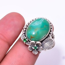 Turquoise -Tibet Oxidised Flower 925 Sterling Silver Ring s.8 R22 Christmas Gift
