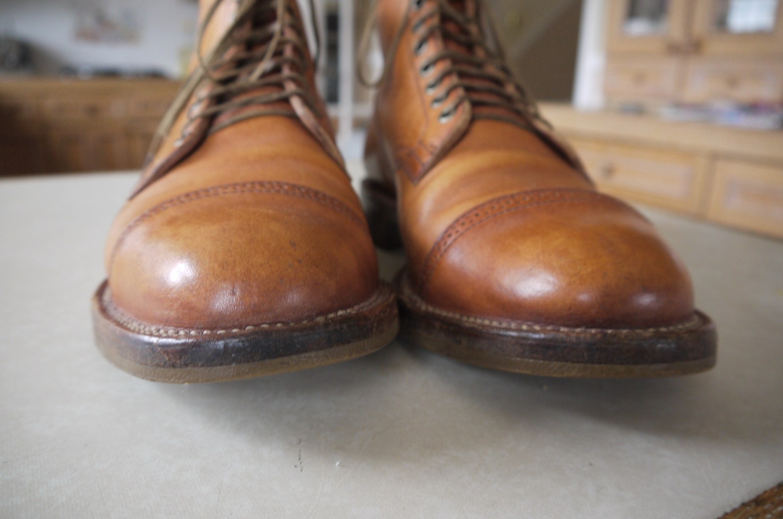 Size 8.5 Viberg Service Boot 2030 in Natural Japanese Cowhide. Stitch-down cons