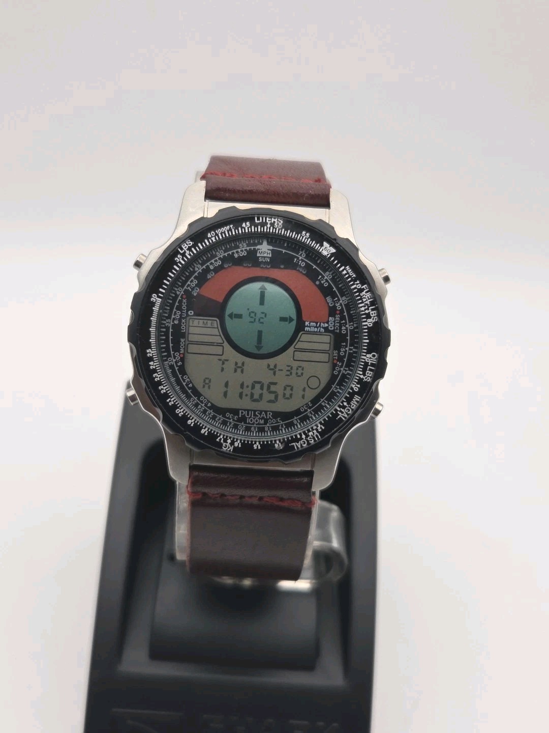 Rare Vintage Pulsar By Seiko W800-6020 Multifunction Digital Watch Leather Band 