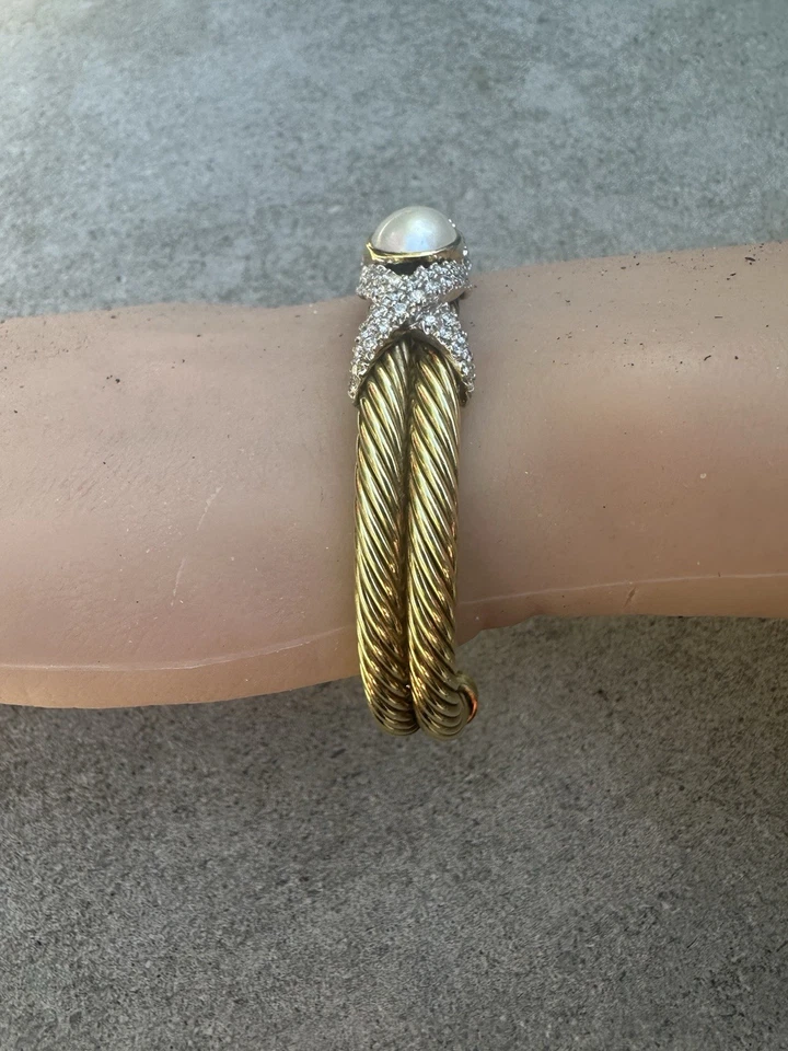 Brazalete 15K Estate 14K David Yurman Helena Doble Diamante, Perla 32,2 gr Foto 4 de 4