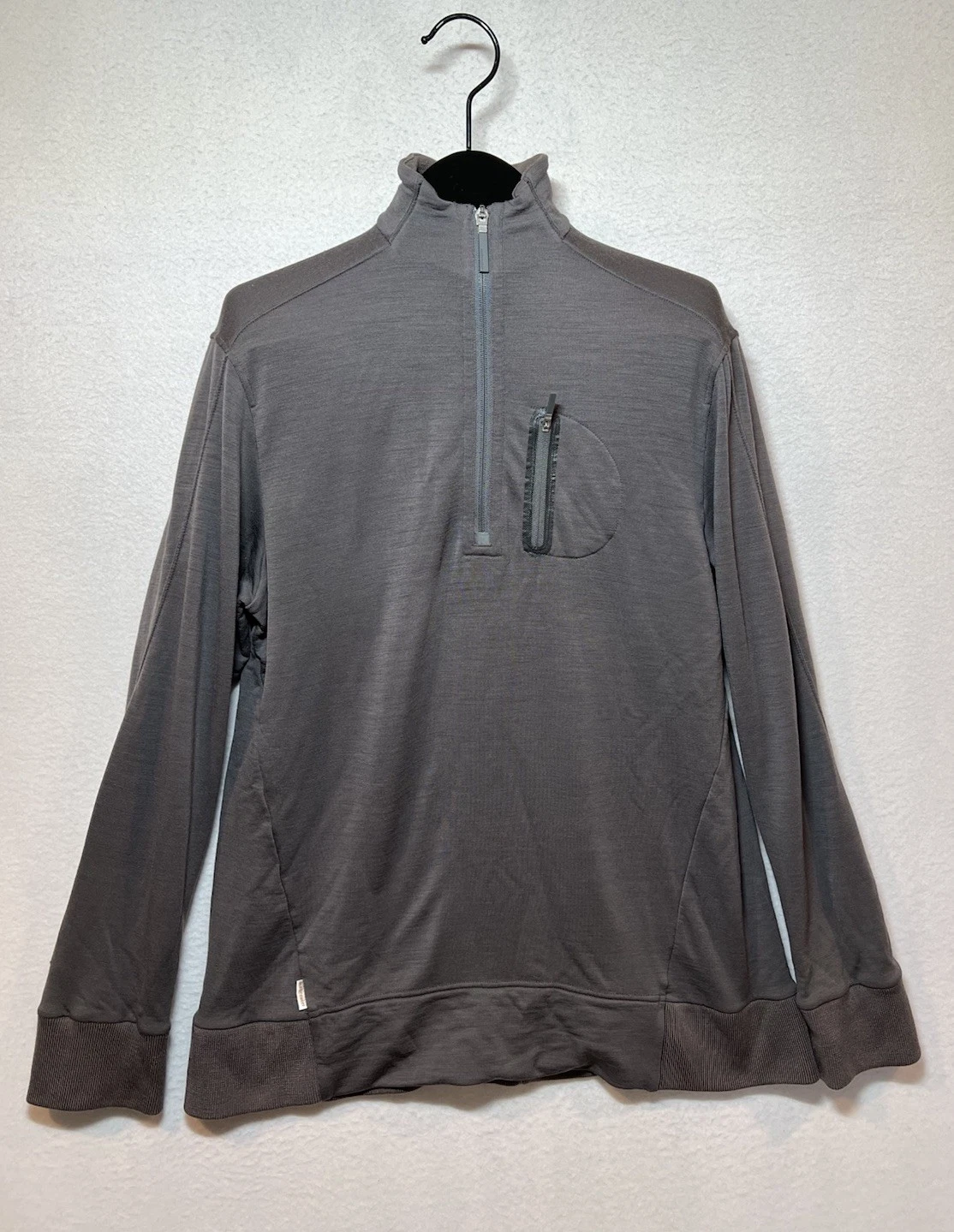 Icebreaker Men’s L Merino Wool Half Zip Thermal Top Base Layer Stone Grey