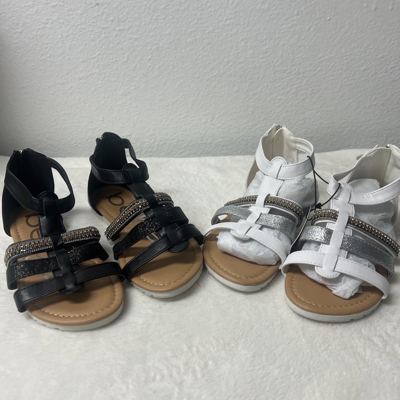 Bebe Strappy Flex W Glitter Sandals - Girls BIG KID - size 3 - 2 Pairs Blk/White