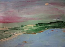 original art paintings Acrylic  on Paper Abstract Landscape Sunset Over Puget So