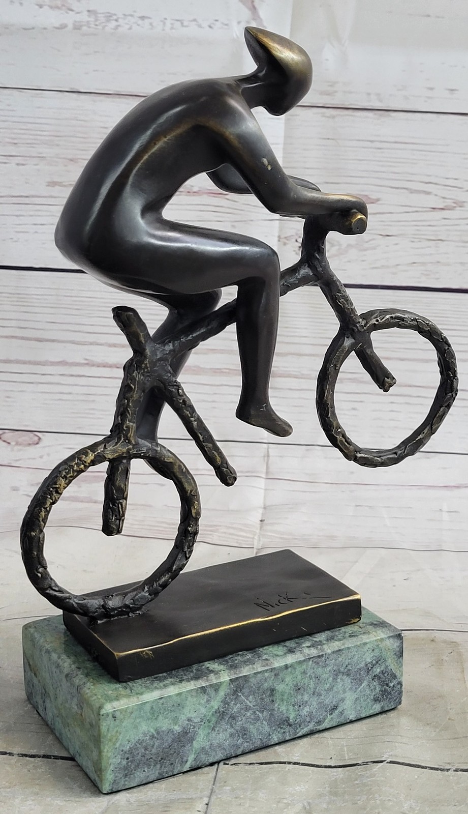 Design Ciclista Scultura " Racer " Decorazione Figura da Corsa Bici Bronzo foto 5