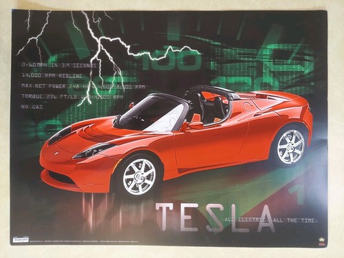 Card Stock 2009 TESLA Red Roadster Poster 18"x24” RARE Scholastic