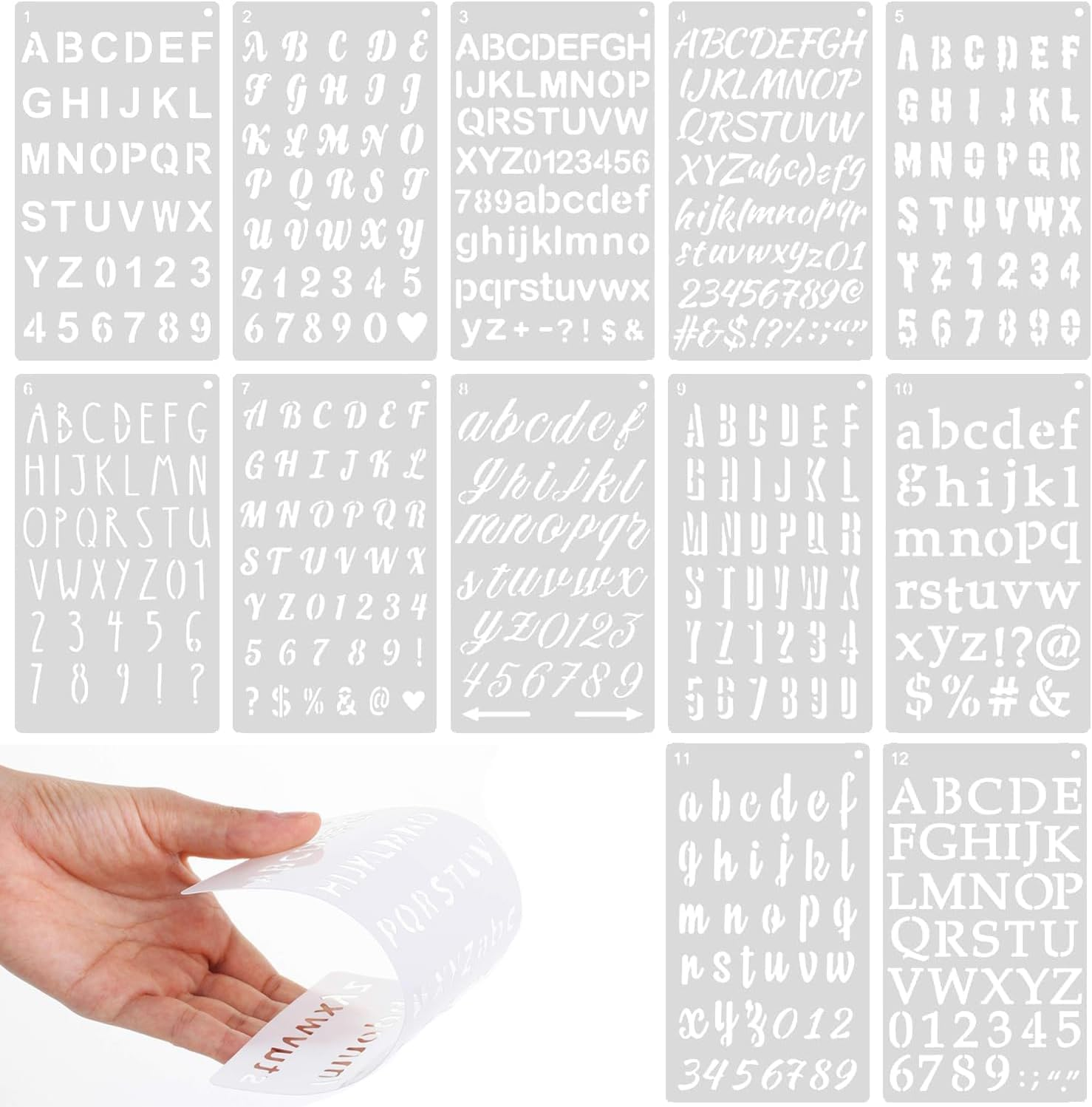 12Pcs Alphabet Number Stencils Reusable Plastic Craft Painting DIY Templates