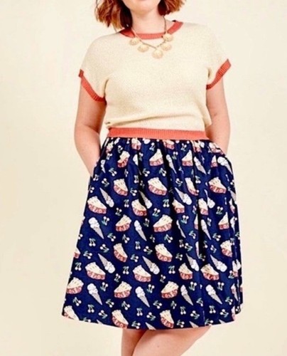Modcloth Sweet Spot Pie & Ice Cream Cherry Print Skirt Pockets Plus Size 1X - Picture 2 of 10