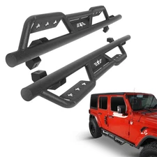 Dual-Stage Textured Black Running Boards 2018-2025 Jeep Wrangler JL 4-Door