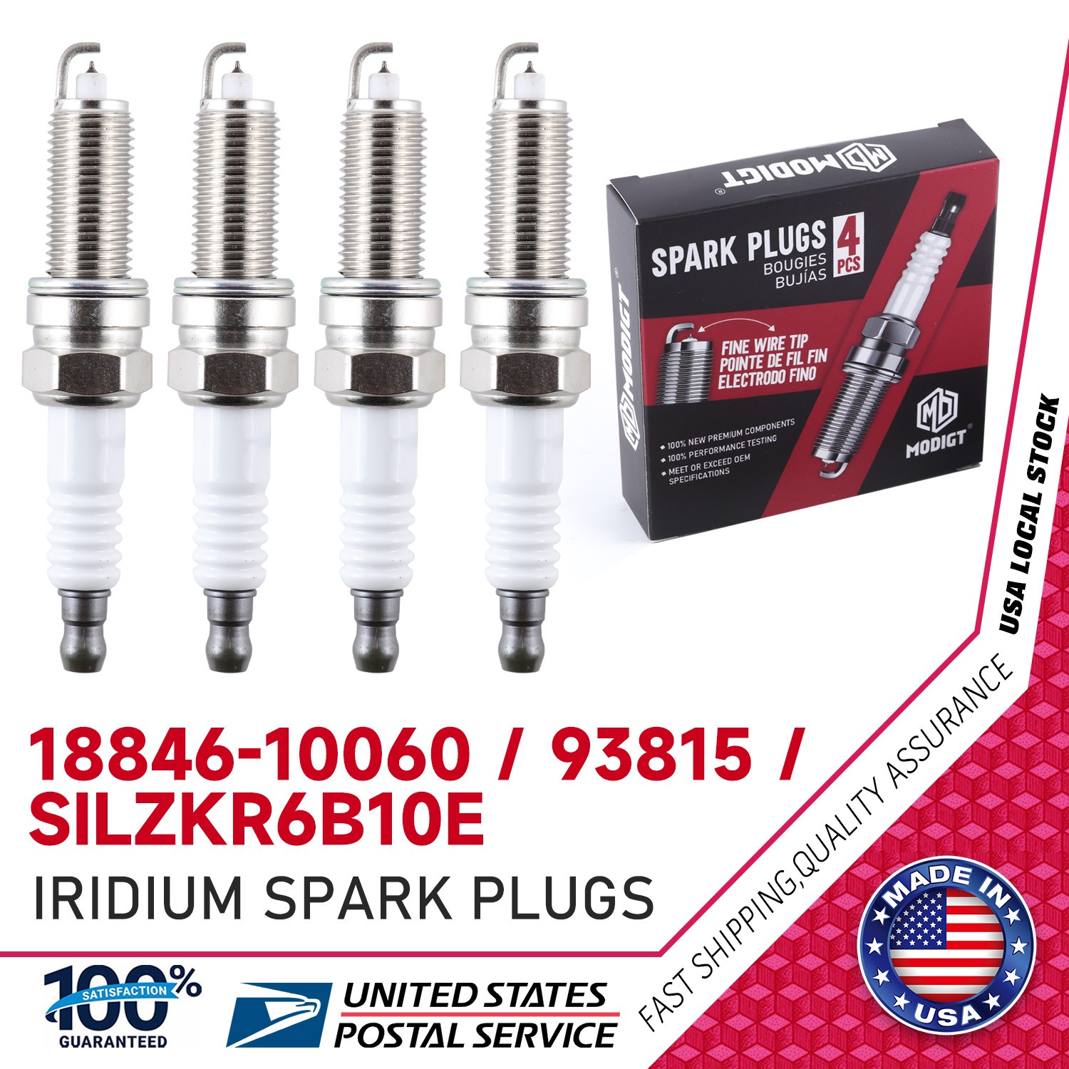 Set Of 4 For Hyundai Accent Veloster OEM SILZKR6B10E 93815 Iridium Spark Plugs